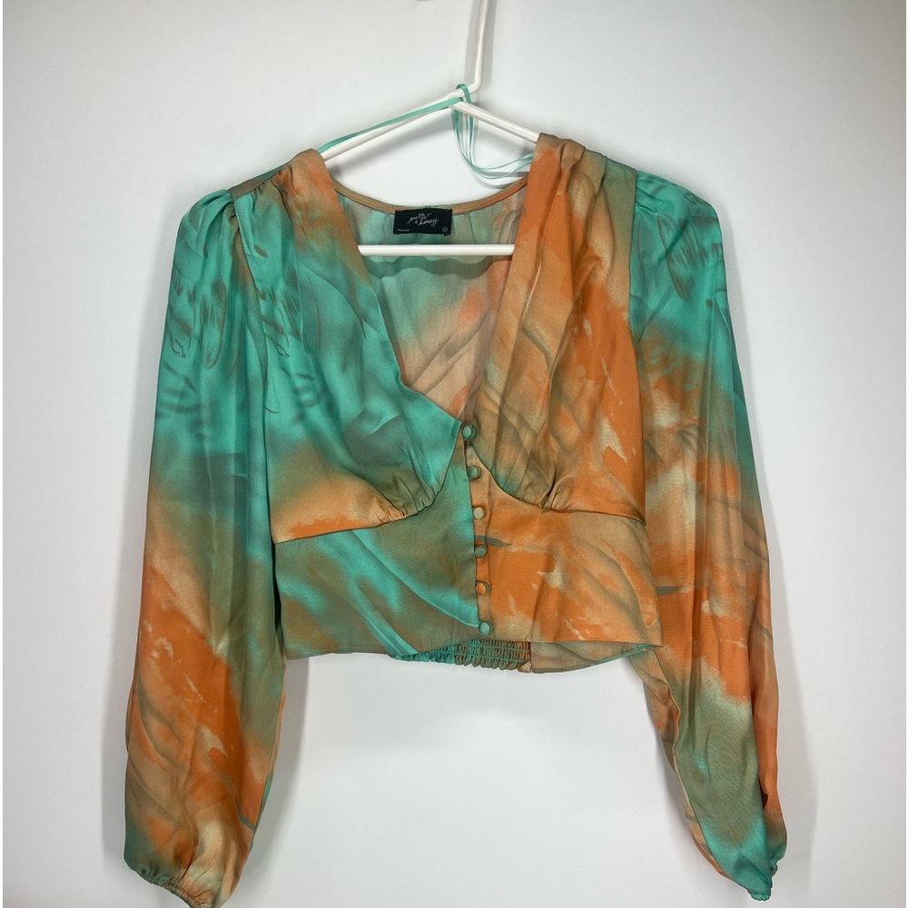 Womens Revolve Milk & Honey Eleen Tie Dye Blouson Puffef Sleeve Crop Top